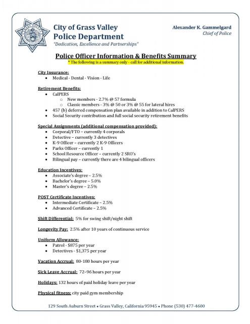 Police Officer Benefits Summary